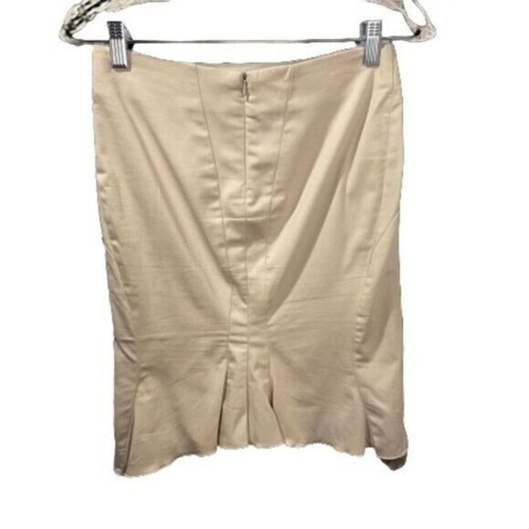 SISLEY Stretch Fitted Tube Skirt Beige Pleated Back Hem Bodycon Pencil‎ Skirt - Picture 2 of 7